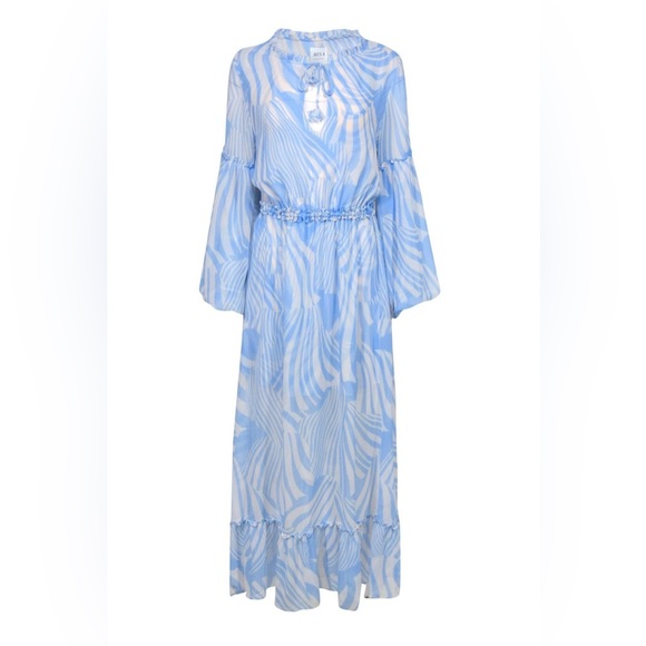 NEW MISA Los Angeles Amata Swirl Print Maxi Dress Blue White Tassels Sz XS - Picture 1 of 11